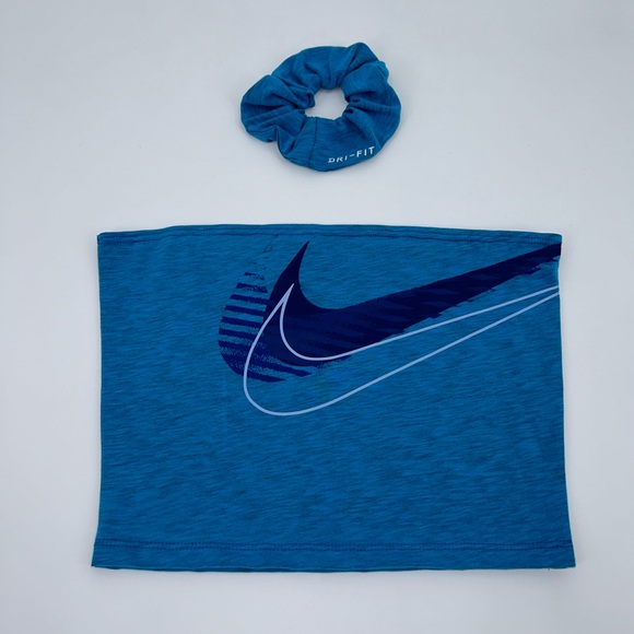 Reworked 1/1 Nike Tube Top and Scrunchie Set Blue Swoosh Design Large - Picture 1 of 4